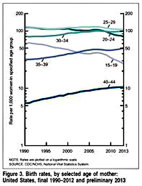 Birth Rates By Mothers Age 1990-2012