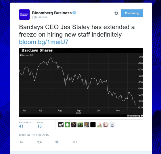 Barclays CEO Jes Staley Hiring Freeze