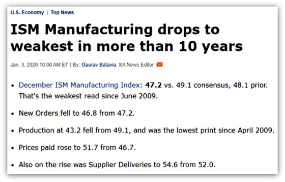 ISM Manufacturing weakest in 10 years