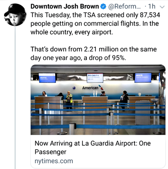 TSA Screening Dropped 95% Downtown Josh Brown Tweet