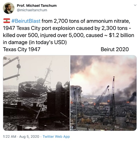 BeirutBlast from 2,700 tons of ammonium nitrate