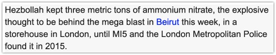 Hezbollah kept 3 metric tons of ammonium nitrate in London 2015