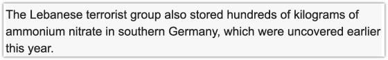 Lebanese terrorist stored ammonium nitrate in Germany