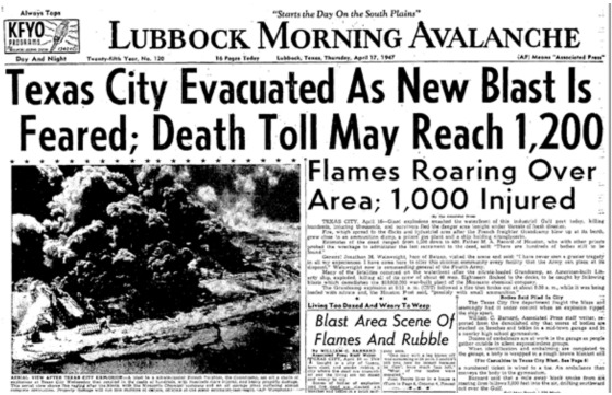 Texas Blast Death Toll Lubbock Morning Avalanche April 17, 1947