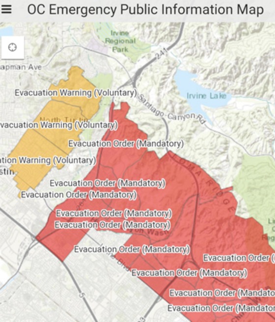 Silverado Fire OC Evacuation Map