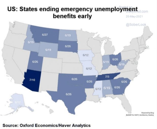 US States ending emergency unemployment benefits early May 20, 2021