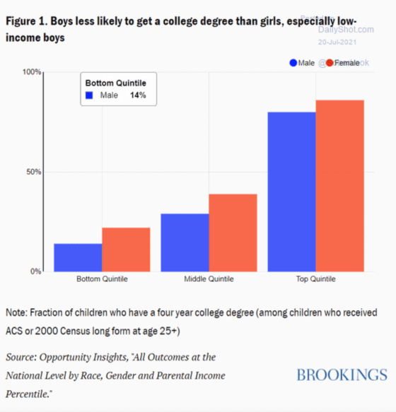 Figure 1. Boys less likely to get a college degree than girls, especially low-income boys