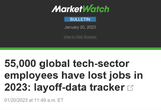 55,000 global tech-sector employees have lost jobs in 2023_ layoff-data tracker January 20, 2023