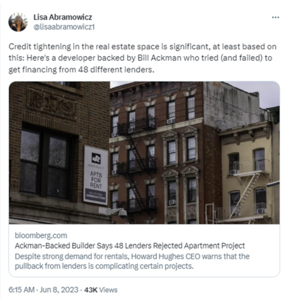 Lisa Abramowicz @lisaabramowicz1 Bloombert Ackman-Backed Builder Says 48 Lenders Rejected Apartment Project June 8, 2023