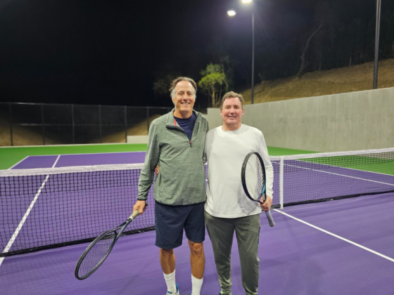 Gary with Contractor 1st tennis match on new court January 31, 2024
