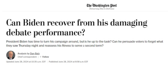 The Washington Post June 28, 2024 Can Biden recover from his damaging debate performance