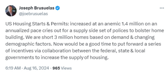 Joseph Brusuelas @joebrusuelas August 16, 2024 US Housing Starts & Permits