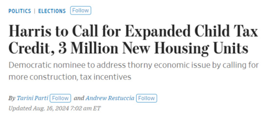 President Harris to Call for Expanded Child Tax Credit, 3 Million New Housing Units August 16, 2024