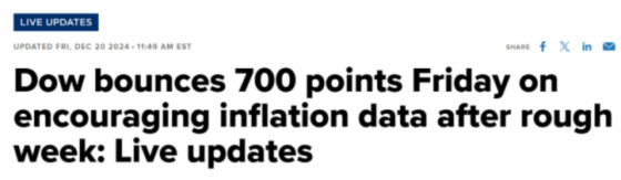 Dow bounces 700 points Friday on encouraging inflation data after rough week December 20, 2024