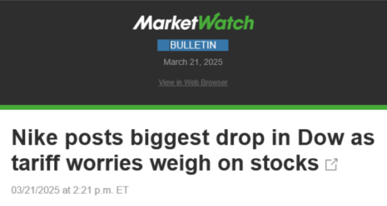 Market Watch March 21, 2025 - Nike posts biggest drop in Dow as tariff worries weigh on stocks