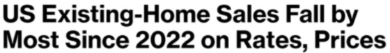 US Existing-Home Sales Fall by Most Since 2022 on Rates, Prices