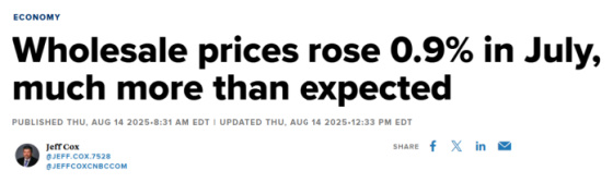Wholesale prices rose 0.9% in July August 14, 2025
