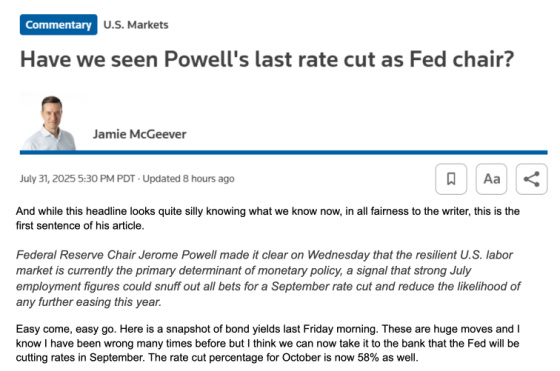 Have we seen Powell's last rate cut as Fed chair_ July 31, 2025 Jamie McGeever