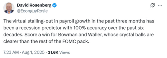 David Rosenberg @EconguyRosie August 1, 2025