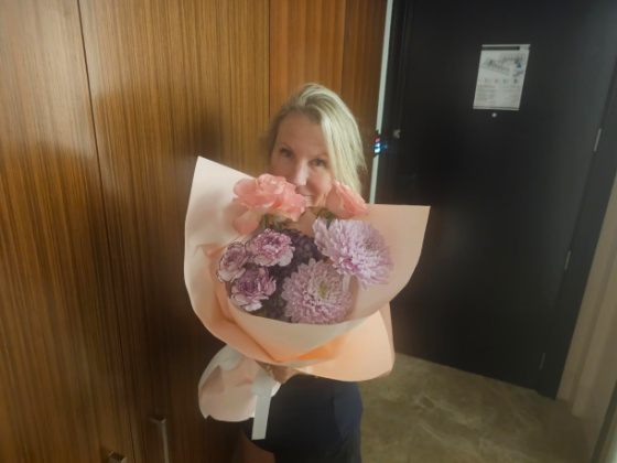 Heather enjoying her Birthday Flowers November 7, 2025