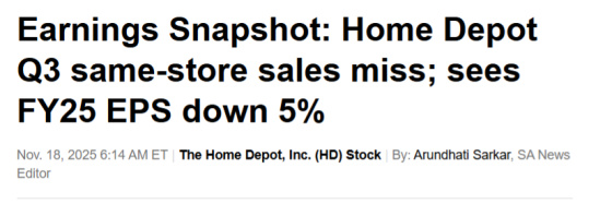 Earnings Snapshot- Home Depot Q3 same-store sales miss